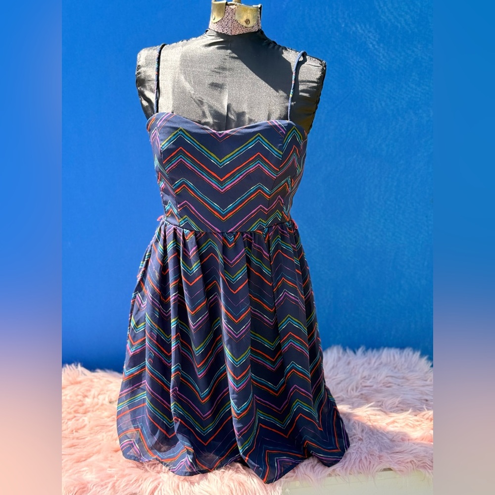 City Studio Multicolor Chevron Fit & Flare Mini Dress - Size 7